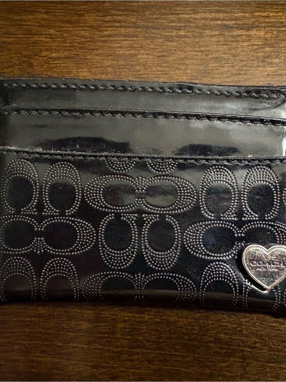 Coach Black Patent Card Case with Heart Logo